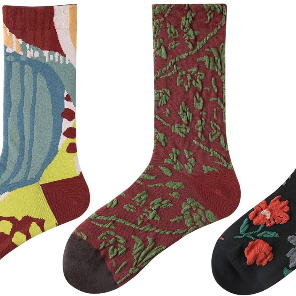 Women's Cute Funny Novelty Funky Crew Cotton Socks fit women's shoe size 5-9 3 P